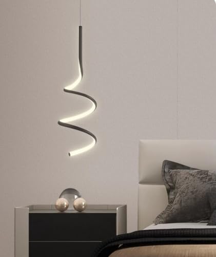 SSNCcNC Schwarz, LED Schlafzimmer Pendellampe Wellen-Design Moderne Minimalismus Pendelleuchte 22W Nachttisch Dekorativ Hängelampe 3000K Kücheninsel Kronleuchter Loft von SSNCcNC