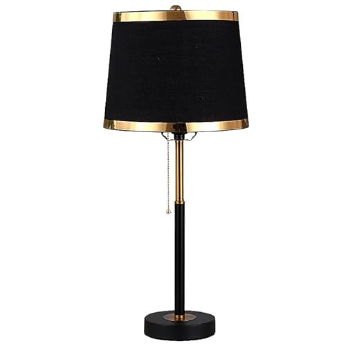 SSNCcNC Tischlampe Mit Zugschalter Tischleuchte Amerikanischen Stoffschirm Nachttischlampe Nachtlicht E27 Schreibtischlampe für Schlafzimmer Wohnzimmer Dekorative Max 40W D26*H57CM,Schwarz von SSNCcNC