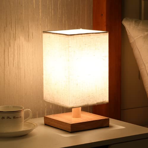 SSNCcNC Vintage Holz Nachttischlampe Dimmbar Modern Minimalismus Tischleuchte LED Tischlampen mit Stoffschirm Wohnzimmer Kinderzimmer Schlafzimmer Tischbeleuchtung Nachtlicht Schreibtischlampe von SSNCcNC
