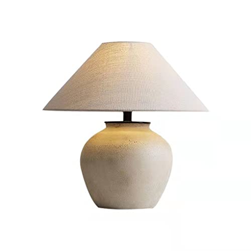 SSNCcNC Vintage Tischlampe Handbuch Tontopf Tischleuchte Stoffschirm Keramik Nachttischlampe Japanischer Stil Schreibtischlampe für Schlafzimmer Wohnzimmer Hotel Café Dekorative E27 D50*H53CM von SSNCcNC