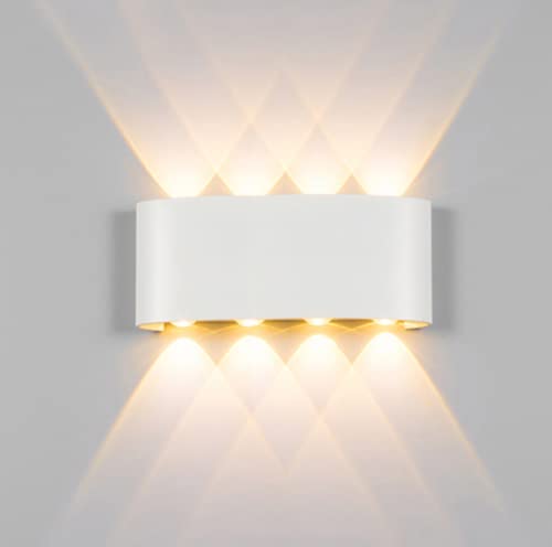 Weiß,SSNCcNC LED Modern Wandleuchte Innen 8W Wasserdichte Aussenleuchte Wandlampe Licht Up Down Leuchten Aluminium Wandlicht Wand Wandbeleuchtung für Wohnzimmer Schlafzimmer Treppenhaus Flur Warmweiß von SSNCcNC
