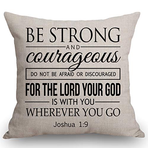 SSOIU Deko-Kissenbezüge mit Zitat „Be Strong and Courageous“ und „Do Not Be Afraid Joshua 1:9“, Baumwoll-Leinen, dekorative Kissenbezüge für Zuhause, Sofa, Schlafzimmer, Kissenbezug, 45,7 x 45,7 cm von SSOIU