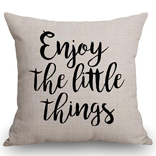 SSOIU Dekorativer Kissenbezug mit Zitat „Enjoy The Little Things“ aus Baumwollleinen, dekorativer Kissenbezug für Zuhause, Sofa, Schlafzimmer, 45,7 x 45,7 cm von SSOIU