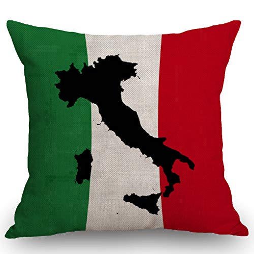 SSOIU Dekorativer Kissenbezug mit italienischer Flagge und Landkarte, für Sofa, Couch, Heimdekoration, 45,7 x 45,7 cm von SSOIU