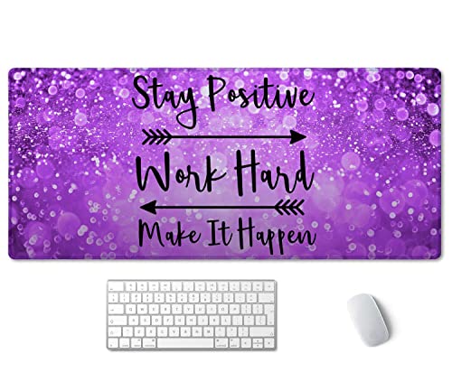 SSOIU Erweitertes Mauspad Stay Positive Work Hard and Make It Happen Inspirierende Zitate Mousepad Art Lila Glitzer Schwarz Zitat Rutschfest Wasserabweisend Gummiboden Computer Tastatur Mauspad von SSOIU