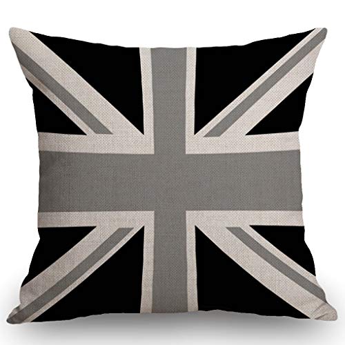 SSOIU Farmhouse Dekorativer Kissenbezug Nationalflagge des Vereinigten Königreichs UK Aka Union Jack in Schwarz und Weiß Dekoration Home Decor Baumwolle Leinen für Sofa Couch 45,7 x cm von SSOIU