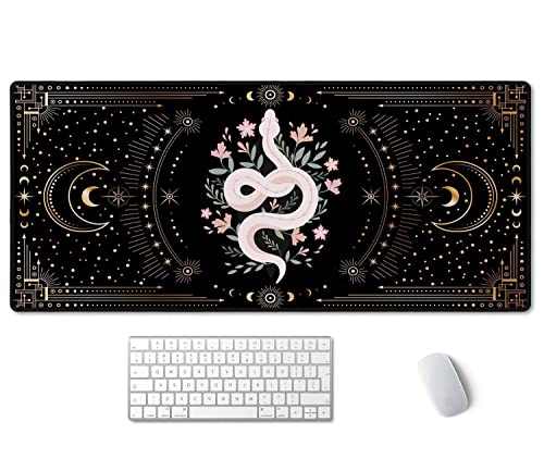 SSOIU Großes Mauspad, Boho Schlange Hexe Schreibtischmatte für Desktop, Frauen Mädchen wasserdichtes Gaming-Mauspad, Mondphasen, Computer, PC, Laptopschutz, Zuhause, 90.2x39.9 cm von SSOIU
