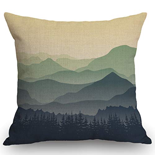 SSOIU Kissenbezug, Motiv: grüne Berge im Nebel, Baumwolle, Leinen, für Sofa, Couch, 45,7 x 45,7 cm von SSOIU