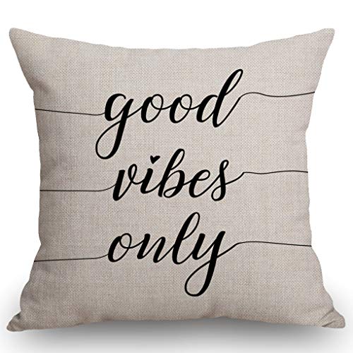 SSOIU Überwurf-Kissenbezug – Good Vibes Only – Schwarz-weißer Kissenbezug – Zitat Dekoration Baumwolle Leinen Zuhause dekorativer Wurfkissenbezug für Sofa Couch, 45,7 x 45,7 cm von SSOIU