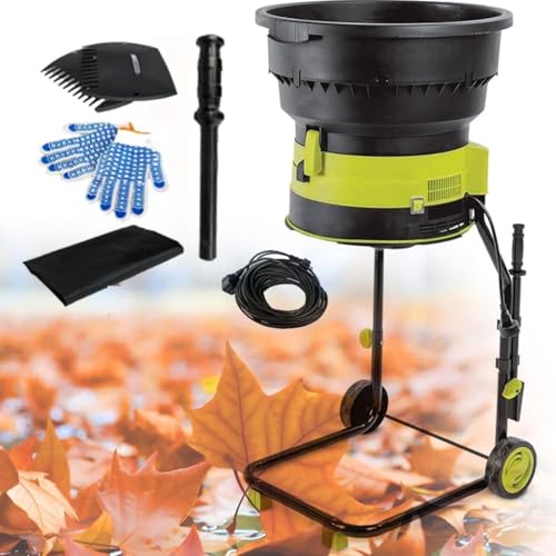 SSQUZA Hochleistungs Komposthäcksler Elektrischer Gartenlaubmulcher und Aktenvernichter mit Rädern,Laubbesen und Aufbewahrungstasche,Trichterdurchmesser 54cm,für Blätter und Zweige,50m*Powercord von SSQUZA