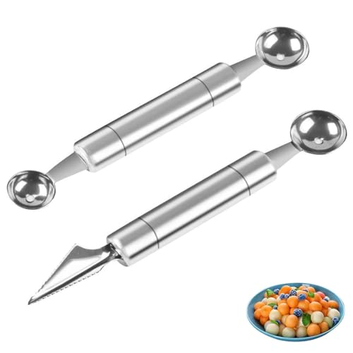 SSRDFU 2 pcs Melonen Löffel - Eislöffel Eiscreme, Doppelköpfiger Edelstahl Wassermelone Melon Baller, Melonen Fruchtschnitzwerkzeuge, Kugelausstecher Doppelzwec Melonenausstecher Kugel von SSRDFU