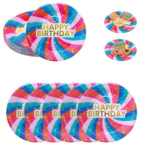 SSRDFU Pappteller - 20 pcs Happy Birthday Paper Plates, Geburtstag Pappteller Set, Party Pappteller, Rund Einweg Kuchen Geschirr für Kinder Geburtstag Home Party Geschirr von SSRDFU