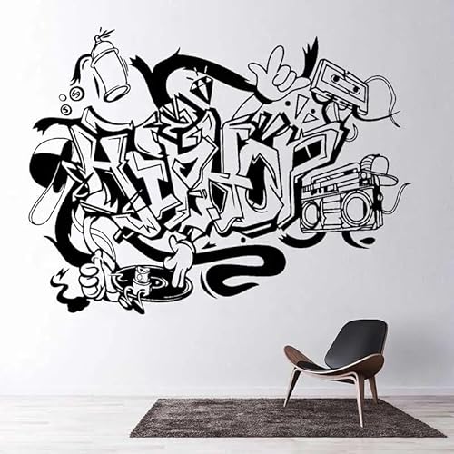 Hip Hop Rap Straße Graffiti Musik Kunst Ankleiden Musikzimmer Teen Zimmer Dekoration Vinyl Wandtattoos 76x57cm von SSSStickerS