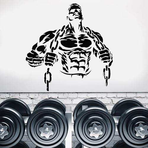 Männer Muscle Gym Bodybuilding Übung Wandaufkleber Vinyl Interieur Art Deco Fitnessstudio Studio Logo Fenster Aufkleber Wandposter 57X57Cm von SSSStickerS