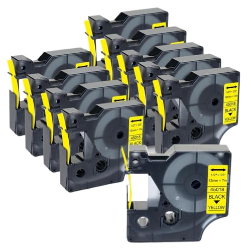 SSUMCUWR 10pk -Etikettband 45013 kompatibel mit D1 -Etikettenherstellern und 45013 40913 43613 45018 160 280 Modelle 6 mm 9 mm 12 mm Breite Breite(Black on Yellow) von SSUMCUWR