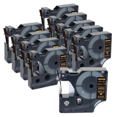 SSUMCUWR 10pk -Etikettband 45013 kompatibel mit D1 -Etikettenherstellern und 45013 40913 43613 45018 160 280 Modelle 6 mm 9 mm 12 mm Breite Breite(Gold on Black) von SSUMCUWR