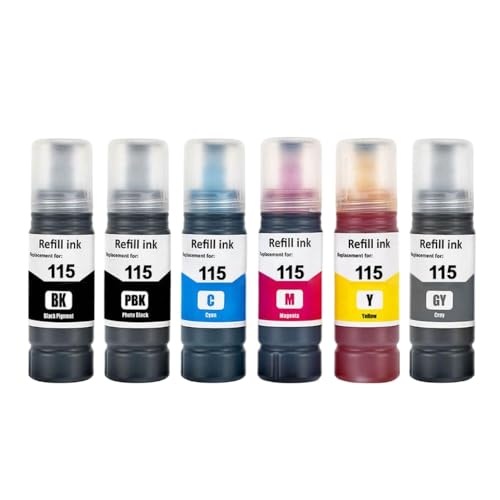 SSUMCUWR 115 T115 Wasserbasis Refillintintenflasche mit L8160 L8180 Druckern Universal Nachfülltinte Kompatibel mit Tintenstrahldrucker kompatibel(1 Set (6X Bottle)) von SSUMCUWR