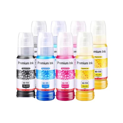 SSUMCUWR Kompatible Flaschenwasser-Basis-Pigmenttinte Kompatibel mit Maxify GX1050 GX2050 GX1060 GX2060 Drucker GI55 GI-55 GI 55 Modell(2BK-2C-2M-2Y) von SSUMCUWR