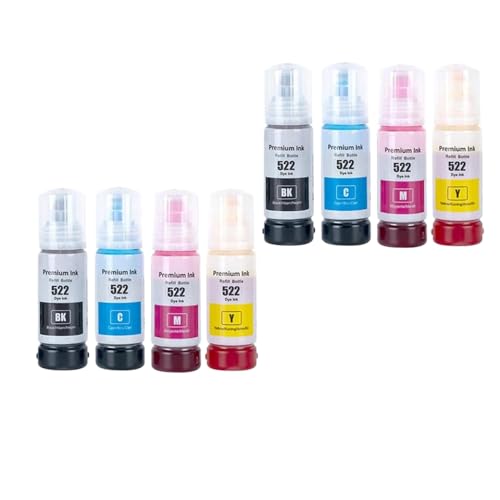 SSUMCUWR Kompatible Nachfüllfarbstofftinte 522 T522 Flaschenwasser basierend auf ET-1110 ET-1810 ET-2400 ET-2710 ET-2720-Druckern(2BK-2C-2M-2Y) von SSUMCUWR