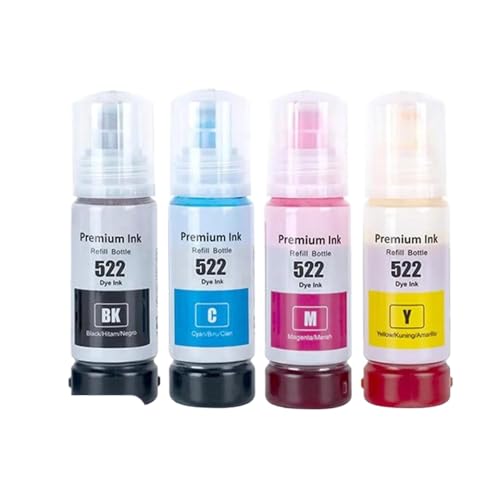 SSUMCUWR Kompatible Nachfüllfarbstofftinte 522 T522 Flaschenwasser basierend auf ET-1110 ET-1810 ET-2400 ET-2710 ET-2720-Druckern(BKCMY-4COLORS) von SSUMCUWR