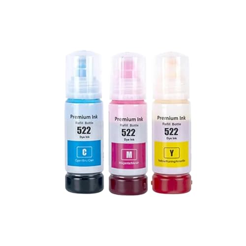 SSUMCUWR Kompatible Nachfüllfarbstofftinte 522 T522 Flaschenwasser basierend auf ET-1110 ET-1810 ET-2400 ET-2710 ET-2720-Druckern(CMY-3COLORS) von SSUMCUWR