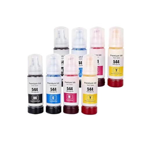 SSUMCUWR Kompatible Wassertintenflasche auf Wasserbasis 544 T544 Kompatibel mit L1210 L1250 L3110 L3150 L3210 L3250 Drucker(2BK-2C-2M-2Y) von SSUMCUWR