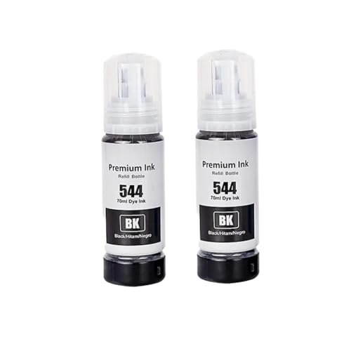 SSUMCUWR Kompatible Wassertintenflasche auf Wasserbasis 544 T544 Kompatibel mit L1210 L1250 L3110 L3150 L3210 L3250 Drucker(2Bottle Black) von SSUMCUWR