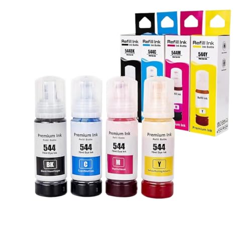 SSUMCUWR Kompatible Wassertintenflasche auf Wasserbasis 544 T544 Kompatibel mit L1210 L1250 L3110 L3150 L3210 L3250 Drucker(BKCMY-4COLORS) von SSUMCUWR
