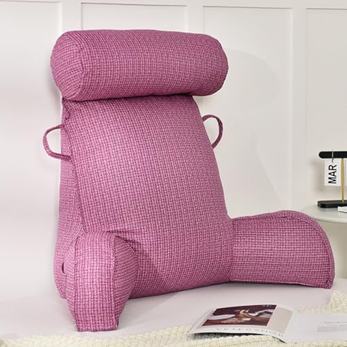 SSWH Lesekissen Für Das Bett, Rückenlehnenkissen Mit Armlehnen, Nacken- Und Lendenwirbelstützkissen, Sofa-Stuhl-Kuschelkissen, Rückenlehnenkissen Zum Sitzen Spielen Ferns(Size:75x40x50cm,Color:Lila) von SSWH