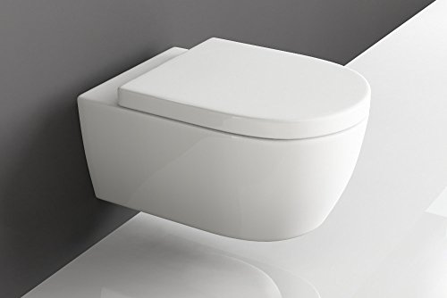 SSWW | Spülrandloses Hänge-WC, weiße Toilette inkl. WC Sitz mit Softclose-Funktion, Duroplast Toilette | 54,5 cm lang von SSWW