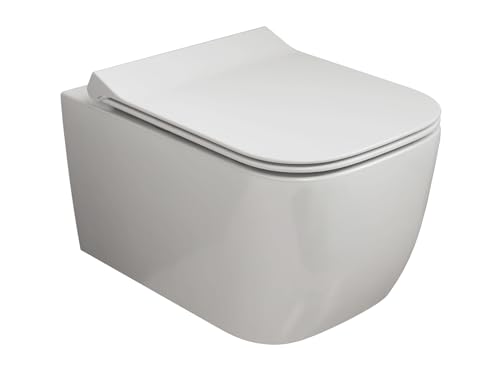 SSWW Eckiges Hänge WC | spülrandlose Toilette - einfache Reinigung durch Nanobeschichtung - Wand-WC mit Softclose WC-Sitz 49,5cm von SSWW