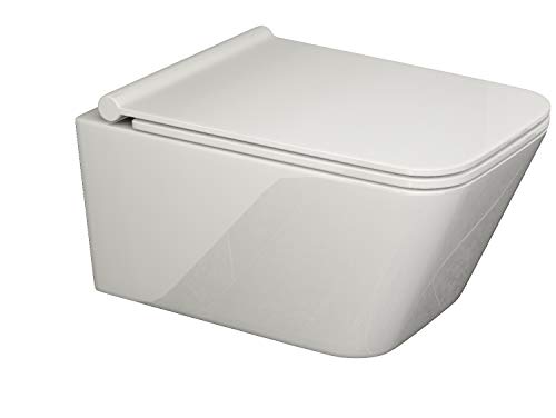 SSWW | Eckiges Hänge-WC mit Absenkautomatik & Nanobeschichtung, moderne Toilette mit Lotus-Effekt, weiß | 54 cm lang von SSWW