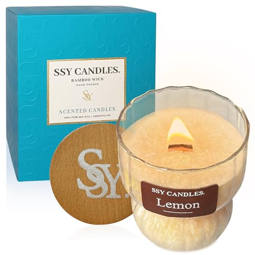 Candle Duftkerze im Glas/Kerzen im Glas/Lemon/Holzdocht/Eis knacken Textur/Ausgewählte Gewürze/Natürliches Sojawachs/Brenndauer bis zu 40+ Stunden von SSY