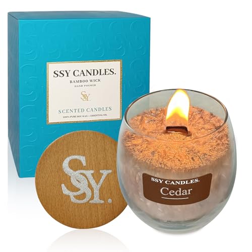 Kerzen im Glas/Candle Duftkerze im Glas/Cedar/Holzdocht/Eis knacken Textur/Ausgewählte Gewürze/Natürliches Sojawachs/Brenndauer bis zu 50+ Stunden Kerzen im Glas/Candle Duftkerze im Glas/Cedar/Holzdocht/Eis knacken Textur/Ausgewählte Gewürze/Natürliches Sojawachs/Brenndauer bis zu 50+ Stunden von SSY