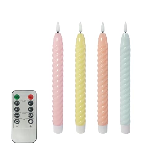SSY LED Stabkerzen 4er Set mit Fernbedienung - Macaron | Weihnachtsdekokerzen für Zuhause, Tisch und Party | Echtes Wachs, Spiraldesign | Flackernd und dauerhaft leuchtend von SSY