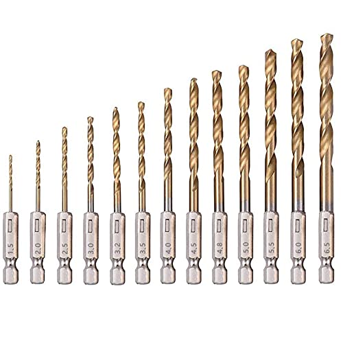 13 teiliges Sechskantschaft Mikro Spiralbohrer 1.5mm-6.5mm,1/4 Zoll Sechskantschaft HSS-Bohrer HSS Spiralbohrer Set Titanbeschichtete Bohrer für Holz Metall Kunststoff Edelstahl von SSyang