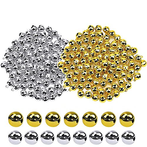 200 Stück Metallglöckchen zum Basteln，10MM Exquisite Schellen Glocken Kupfer Glöckchen Silber Schellen Kleine Schellen Glocken für Weihnachten,für Weihnachtsdekoration Handwerk Fest Deko von SSyang