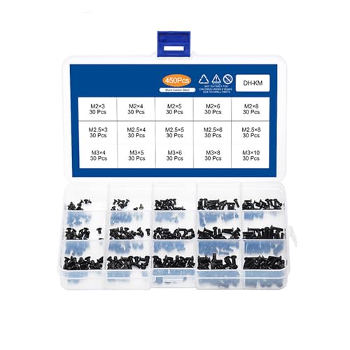 SSyang Senkschrauben, 450 Stück Flachkopfschrauben, Schrauben Set, Verschiedene Spezifikationen, mit Box, M2, M2.5, M3, Für 3D-Drucker, Notebooks, Computer, Metrische Maschinen (Schwarz) von SSyang