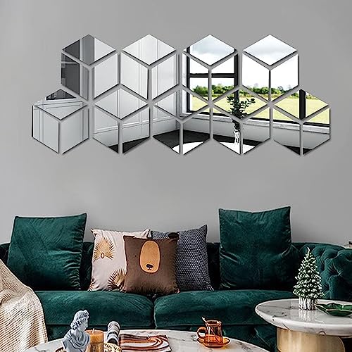 SSyang Spiegel Wandaufkleber, 24 Stück Selbstklebend 3D Acryl Wandspiegel Dekor, 14 * 8cm, Abnehmbare Dreieck DIY Spiegelaufkleber Fliesen Aufkleber, für Wohnzimmer Schlafzimmer Hause(Silber) von SSyang