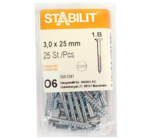 STABILIT Holzschrauben Schlitzantrieb verzinkt Baumarktpackung -gb (3,0x25mm + 25 Stk) von STABILIT