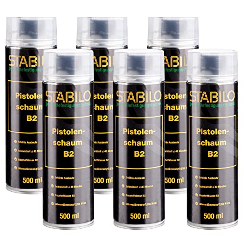 6x Pistolenschaum B2-500ml erhöhte Ausbeute | Bauschaum, PU Schaum, Füll- und Dämmschaum | 6 Stück von Stabilo Befestigungstechnik