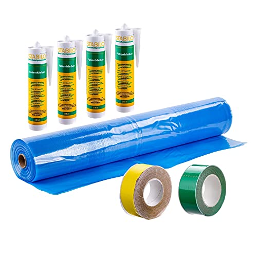Stabilo Dampfbremsfolie blau 4x25m - 100m² + 4x Folienkleber + 1x Klebeband grün + 1x Klebeband gelb von Stabilo Befestigungstechnik
