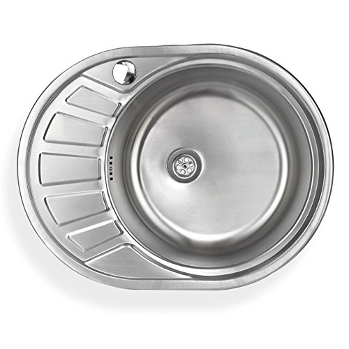 Stabilo-Sanitaer Einbauspüle aus hochwertigem Edelstahl, rundes Spülbecken mit kleiner Abtropffläche links, Küchenspüle in schönen und zeitlos modernen Design von STABILO Sanitaer