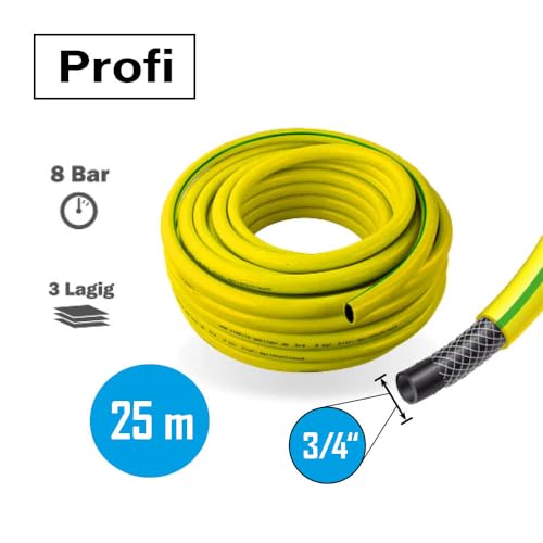 Stabilo-Sanitaer Profi Gartenschlauch Durchmesser: 19mm (3/4 Zoll) Länge: 25m | 3-lagiger Wasserschlauch Gelb | Qualitätsschlauch | Allzweckschlauch von Stabilo-Sanitaer