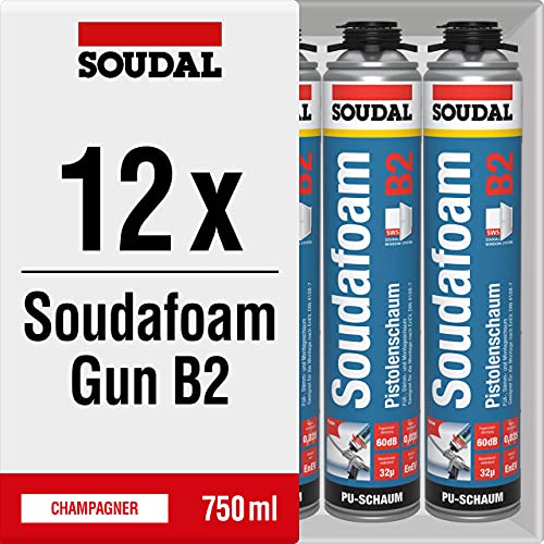 12x Soudal Soudafoam Gun B2 Pistolenschaum PU Schaum Montageschaum Füll- & Dämmschaum 750 ml von Soudal