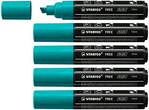 Acrylmarker - STABILO FREE Acrylic - T800C Keilspitze 4-10mm - 5er Pack - blaugrün von STABILO