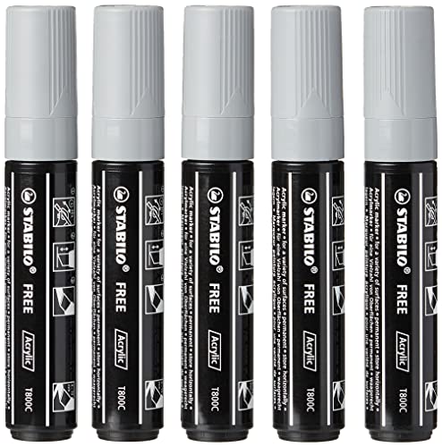STABILO - Acrylmarker - FREE Acrylic - T800C Keilspitze 4-10mm - 5er Pack - dunkelgrau von STABILO