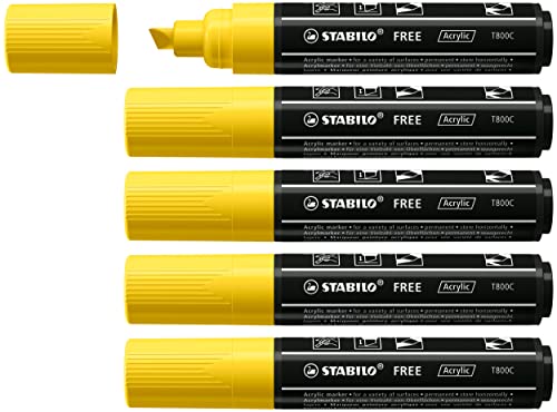 Acrylmarker - STABILO FREE Acrylic - T800C Keilspitze 4-10mm - 5er Pack - gelb von STABILO