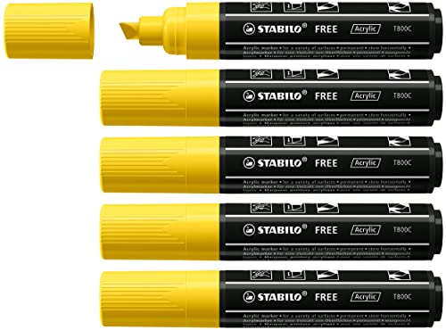 STABILO - Acrylmarker - FREE Acrylic - T800C Keilspitze 4-10mm - 5er Pack - gelb von STABILO