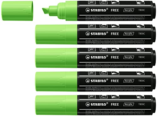 Acrylmarker - STABILO FREE Acrylic - T800C Keilspitze 4-10mm - 5er Pack - hellgrün von STABILO